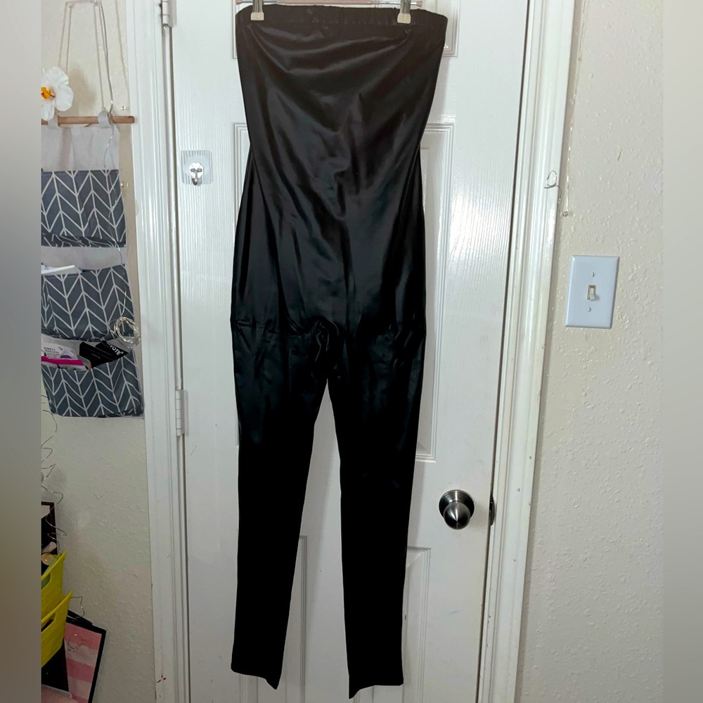 Fashion nova Chic Black faux leather Strapless Jumpsuit